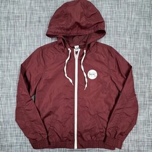 A Lab Kenlie Far Out Windbreaker Womens Large Burgundy Hooded Zip UFO Jacket